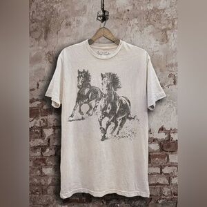 White Graphic Tee with Horse Print
